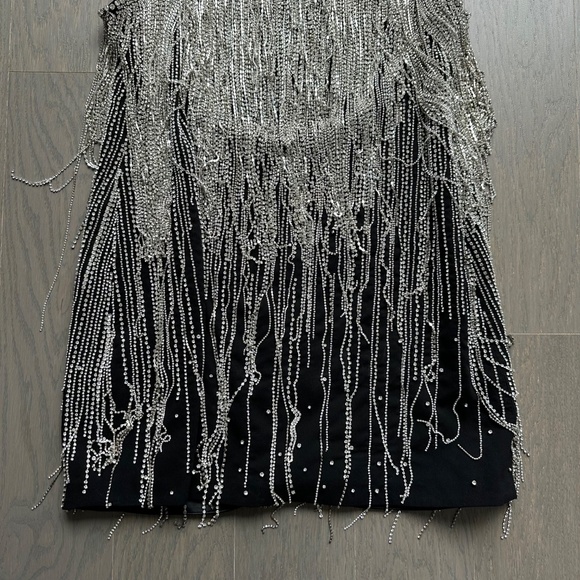 RETROFETE Juliette Embellished Crystal Fringe Black Silver Mini Dress - MEDIUM - Picture 4 of 14
